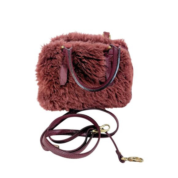 Lisa Conte Made in Italy Burgundy Leather Shearling Handbag - Picture 2 of 11